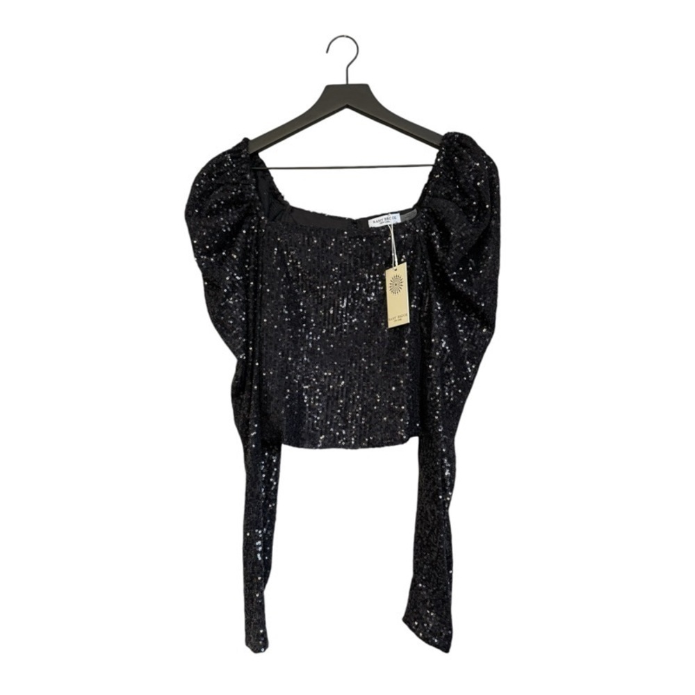 NEW RAMY BROOK Black Sequin Hazel Puff-Sleeve Top - Picture 2 of 2